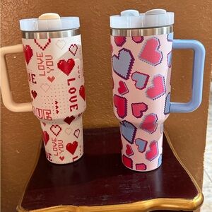 Heart Pattern Travel Mugs/ Handles tumblers  Make your choice VDay ❤️🩵❤️
